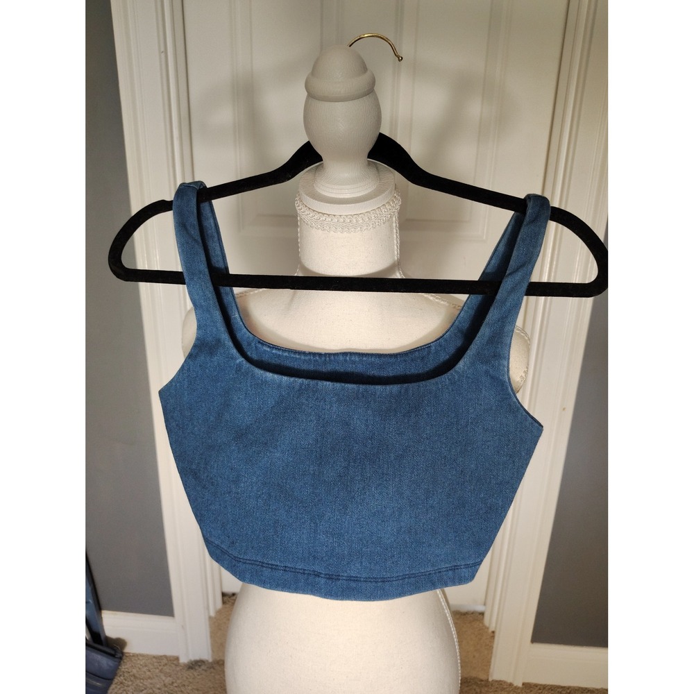 Susana Monaco Womens Light Denim Crop Top Square Neck Blue XS 0122DDKT00715